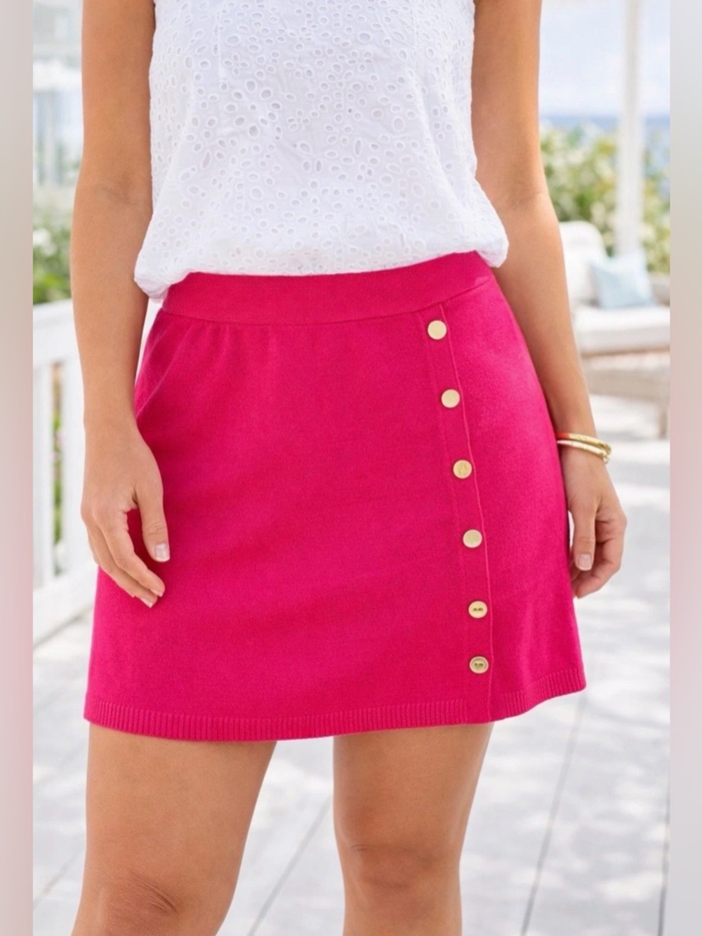Lilly Pulitzer Lizona Red Sweater Mini Skirt XL Gold Button Detail